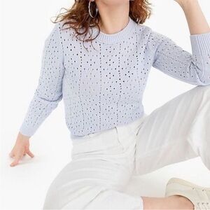 J.Crew Point Sur All-over Pointelle Crewneck Sweater in a light blue XS